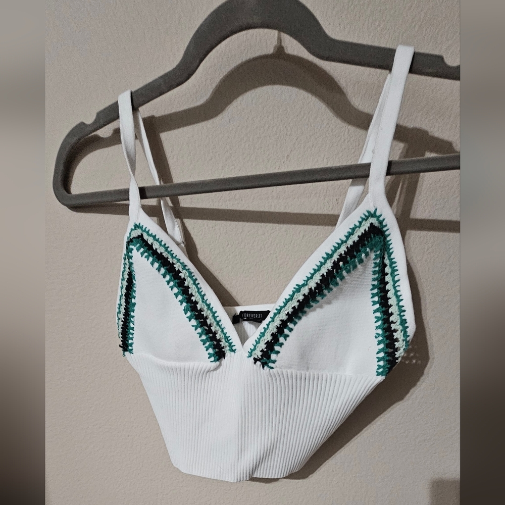 Forever 21 White and Teal Crop Top